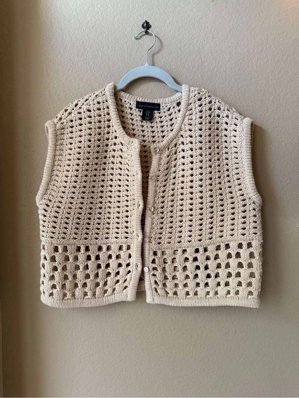 House of Harlow 1960 Cream Crochet Button-Up Vest